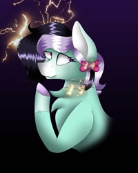 Size: 1080x1350 | Tagged: safe, artist:rxndxm.artist, oc, oc only, earth pony, pony, bowtie, bust, chest fluff, colored hooves, earth pony oc, gradient background, smiling, solo