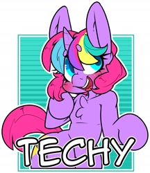 Size: 1817x2102 | Tagged: safe, artist:bbsartboutique, oc, oc only, oc:techy twinkle, unicorn, semi-anthro, arm hooves, blushing, chest fluff, smiling, solo