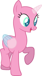 Size: 977x1748 | Tagged: safe, artist:pegasski, oc, oc only, alicorn, pony, common ground, g4, alicorn oc, bald, base, eyelashes, female, horn, mare, open mouth, raised hoof, simple background, smiling, solo, transparent background, transparent horn, transparent wings, two toned wings, wings
