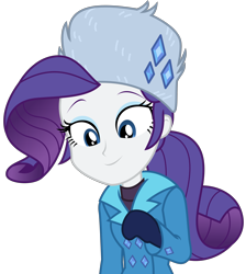Size: 2878x3219 | Tagged: safe, artist:sketchmcreations, rarity, equestria girls, equestria girls series, holidays unwrapped, saving pinkie's pie, spoiler:eqg series (season 2), alternate hairstyle, clothes, coat, female, gloves, hat, looking down, mittens, nice hat, ponytail, raised arm, raised eyebrow, rarity's winter hat, simple background, smiling, transparent background, vector, winter outfit
