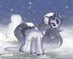 Size: 3537x2893 | Tagged: safe, artist:janelearts, oc, oc only, pony, unicorn, female, high res, mare, snow, solo, tongue out