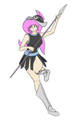 Size: 528x900 | Tagged: safe, artist:slamjam, fluttershy, private pansy, human, g4, armor, humanized, simple background, solo, spear, weapon, white background
