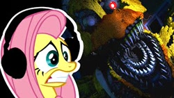 Size: 320x180 | Tagged: safe, artist:vannamelon, fluttershy, pony, g4, five nights at freddy's, five nights at freddy's 4, headphones, jumpscare, reaction, scared