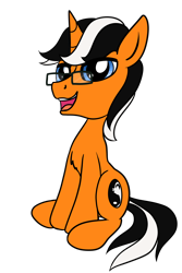 Size: 2000x3000 | Tagged: safe, artist:littlenaughtypony, oc, oc only, oc:ever harmon, pony, unicorn, 2021 community collab, derpibooru community collaboration, chest fluff, glasses, high res, horn, looking at you, male, open mouth, simple background, sitting, smiling, smug, solo, stallion, transparent background