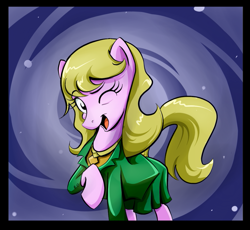 Size: 687x632 | Tagged: safe, artist:wigmania, earth pony, pony, looking at you, one eye closed, patty larcene, solo, wink, winking at you