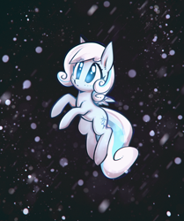 Size: 3000x3594 | Tagged: safe, artist:mirroredsea, oc, oc only, oc:snowdrop, pegasus, pony, cute, eye clipping through hair, female, filly, high res, no pupils, ocbetes, snow, snowfall, solo