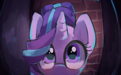 Size: 2402x1481 | Tagged: safe, artist:lexiedraw, starlight glimmer, pony, unicorn, g4, cute, glimmerbetes, looking at you, meme, peeking, ponified meme, solo, soon, weapons-grade cute