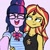 Size: 1200x1200 | Tagged: safe, artist:peel_a_na, sci-twi, sunset shimmer, twilight sparkle, equestria girls, g4, implied lesbian, implied scitwishimmer, implied shipping, simple background, smiling
