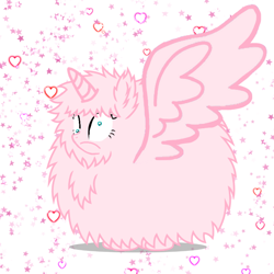 Size: 768x768 | Tagged: safe, edit, editor:crossovercartoons, oc, oc only, oc:fluffle puff, alicorn, pony, alicorn wings, alicornified, confused, cute, derp, flufflecorn, heart, horn, race swap, shrunken pupils, solo, spread wings, stars, white background, wings