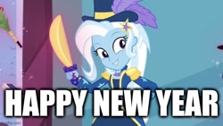 Size: 666x375 | Tagged: safe, edit, edited screencap, screencap, trixie, equestria girls, equestria girls series, g4, street magic with trixie, spoiler:eqg series (season 2), happy new year, holiday, text