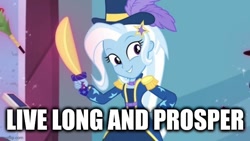 Size: 666x375 | Tagged: safe, edit, edited screencap, screencap, trixie, equestria girls, g4, my little pony equestria girls: better together, street magic with trixie, live long and prosper, star trek, text