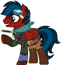 Size: 4857x5198 | Tagged: safe, artist:tales-fables, oc, oc only, oc:grumman, pegasus, pony, absurd resolution, clothes, goggles, male, simple background, solo, stallion, sword, transparent background, weapon