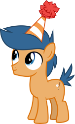 Size: 3000x4930 | Tagged: safe, artist:cloudy glow, first base, earth pony, pony, g4, yakity-sax, .ai available, colt, hat, high res, male, party hat, simple background, smiling, solo, transparent background, vector