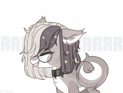 Size: 1280x967 | Tagged: safe, artist:laymy, oc, oc only, pony, collar, cute, cute little fangs, ear fluff, eyes closed, fangs, glasses, growling, round glasses, solo