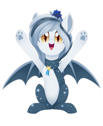 Size: 1207x1477 | Tagged: safe, artist:dusthiel, princess luna, oc, oc only, oc:cobalt comet, bat pony, hippogriff, hybrid, original species, pony, 2021 community collab, derpibooru community collaboration, bat pony oc, bat wings, clothes, commission, ear fluff, fangs, female, happy, leonine tail, looking at you, mare, paw pads, paws, plushie, scarf, simple background, slit pupils, socks, solo, transparent background, underpaw, wings