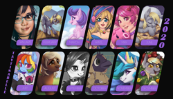 Size: 6344x3657 | Tagged: safe, artist:taytinabelle, clear skies, derpy hooves, princess celestia, rainbow dash, rarity, alicorn, earth pony, human, pegasus, pony, unicorn, g4, absurd resolution, animal crossing, animal crossing: new horizons, art summary, choker, clothes, collage, collar, cute, dark magician girl, dungeons and dragons, female, food, happy, jewelry, maid, mare, marina (animal crossing), muffin, pen and paper rpg, photo, ponified, regalia, rpg, self portrait, smiling, verity, wreath