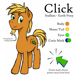 Size: 848x864 | Tagged: safe, artist:bryastar, oc, oc only, oc:click, earth pony, pony, earth pony oc, facial hair, goatee, male, reference sheet, stallion