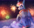 Size: 2988x2439 | Tagged: safe, artist:dumddeer, rainbow dash, pegasus, pony, g4, clothes, cloud, female, fireworks, high res, looking back, mare, mouth hold, raised hoof, scarf, sitting, smiling, snow, solo, sparkler (firework), underhoof