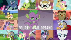 Size: 1974x1112 | Tagged: safe, edit, edited screencap, editor:quoterific, screencap, applejack, cotton cloudy, discord, fluttershy, granny smith, iron will, owlowiscious, pinkie pie, rainbow dash, rarity, ruby pinch, spike, tornado bolt, twilight sparkle, twist, zippoorwhill, bird, draconequus, dragon, earth pony, owl, pegasus, pony, unicorn, bridle gossip, filli vanilli, g4, keep calm and flutter on, lesson zero, made in manehattan, make new friends but keep discord, owl's well that ends well, pinkie pride, princess twilight sparkle (episode), putting your hoof down, season 1, season 2, season 3, season 4, season 5, simple ways, applejack's hat, book, breaking the fourth wall, cowboy hat, crossed arms, element of kindness, female, filly, fourth wall, golden oaks library, hat, looking at you, male, mane six, mare, one eye closed, twilight flopple, unicorn twilight, wink, winking at you