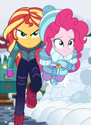 Size: 657x897 | Tagged: safe, screencap, pinkie pie, sunset shimmer, equestria girls, equestria girls specials, g4, my little pony equestria girls: better together, my little pony equestria girls: holidays unwrapped, saving pinkie's pie, cropped