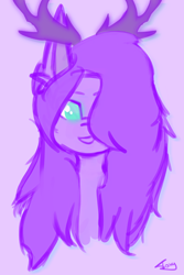 Size: 2000x3000 | Tagged: safe, artist:toxinagraphica, oc, oc only, deer, earth pony, pony, bust, female, glowing eyes, horns, mare, monochrome, no pupils, portrait, simple background, smiling, solo