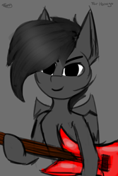 Size: 2000x3000 | Tagged: oc name needed, safe, oc, oc only, pegasus, pony, bust, gray background, guitar, high res, musical instrument, pegasus oc, portrait, simple background, smiling, solo, wings