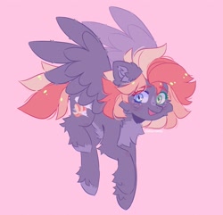 Size: 2581x2485 | Tagged: safe, artist:_stellarsleep, oc, oc only, pegasus, pony, fluffy, flying, high res, looking at you, pink background, simple background, smiling, solo, spread wings, wings