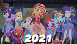 Size: 1242x708 | Tagged: safe, artist:luigigamer25, edit, applejack, fluttershy, pinkie pie, rainbow dash, rarity, sci-twi, sunset shimmer, twilight sparkle, cheer you on, equestria girls, g4, my little pony equestria girls: better together, 2021, humane five, humane seven, humane six, op can't let go, op is a duck, op needs to stop, save equestria girls