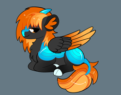Size: 2800x2200 | Tagged: safe, artist:loryska, oc, oc only, hybrid, pony, high res, lying down, male, offspring, parent:autumn blaze, parent:thunderlane, prone, simple background, solo, two toned wings, wings