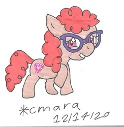 Size: 716x734 | Tagged: safe, artist:cmara, twist, earth pony, pony, female, filly, grin, raised hoof, simple background, smiling, solo, traditional art, white background