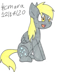Size: 672x838 | Tagged: safe, artist:cmara, derpy hooves, pegasus, pony, g4, female, mare, open mouth, simple background, sitting, solo, traditional art, white background
