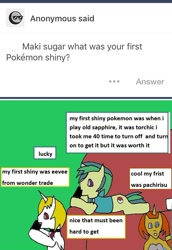 Size: 630x915 | Tagged: safe, artist:ask-luciavampire, oc, oc only, oc:maki sugar, earth pony, pony, unicorn, vampire, vampony, ask ponys gamer club, ask, pokémon, tumblr