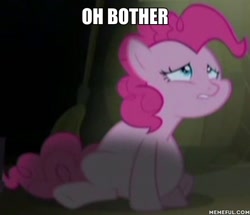 Size: 600x517 | Tagged: safe, edit, edited screencap, screencap, pinkie pie, earth pony, pony, g4, the cutie map, caption, cropped, image macro, solo, text, winnie the pink, winnie the pooh