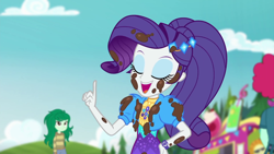 Size: 1920x1080 | Tagged: safe, screencap, rarity, wallflower blush, equestria girls, g4, lost and pound, my little pony equestria girls: better together, female, food truck, mud, muddy
