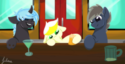 Size: 1366x698 | Tagged: safe, artist:julie25609, oc, oc only, changeling, earth pony, pegasus, pony, solo