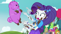 Size: 1920x1080 | Tagged: safe, screencap, oxford brush, princess thunder guts, rarity, wallflower blush, dog, equestria girls, g4, lost and pound, my little pony equestria girls: better together, food truck, great moments in animation, motion blur, mud, muddy