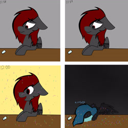 Size: 3464x3464 | Tagged: safe, artist:dicemarensfw, oc, oc only, oc:dicemare, pegasus, pony, color change, comic, confetti, crying, dark room, depressed, depression, digital, female, floppy ears, happy, happy new year, high res, holiday, mare, new years eve, sad, sadness, smiling, solo