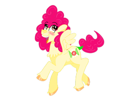 Size: 1000x800 | Tagged: safe, artist:missc3po, oc, oc only, oc:goldie sugar, hybrid, pegasus, pony, 2021 community collab, derpibooru community collaboration, female, interspecies offspring, magical lesbian spawn, offspring, parent:pinkie pie, parent:princess skystar, parents:skypie, simple background, solo, transparent background