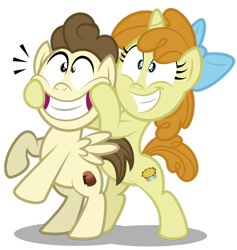Size: 1280x1350 | Tagged: safe, artist:aleximusprime, pound cake, pumpkin cake, pegasus, pony, unicorn, flurry heart's story, g4, big smile, bipedal, bow, brother and sister, cake twins, colt, female, filly, forced smile, grin, male, older, older pound cake, older pumpkin cake, pumpkin, siblings, simple background, smiling, transparent background, twins, vector