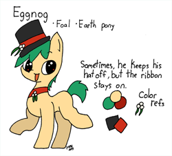 Size: 550x498 | Tagged: safe, artist:liyuku, oc, oc only, oc:eggnog, earth pony, pony, earth pony oc, hat, male, open mouth, reference sheet, solo, top hat