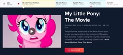 Size: 2048x918 | Tagged: safe, pinkie pie, earth pony, pony, g4, my little pony: the movie, discovery family, female, hub logo, mare, open mouth, sad, screenshots, solo, the hub, tv guide