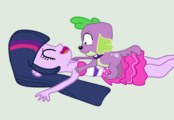 Size: 5800x4000 | Tagged: safe, artist:jadeharmony, spike, twilight sparkle, equestria girls, g4, my little pony equestria girls, armpit tickling, armpits, clothes, dress, fall formal outfits, laughing, legs, sleeveless, sleeveless dress, smiling, strapless, strapless dress, tickle torture, tickling