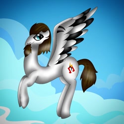 Size: 1080x1080 | Tagged: safe, artist:rxndxm.artist, oc, oc only, pegasus, pony, ear piercing, flying, looking back, pegasus oc, piercing, solo, wings