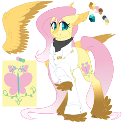 Size: 3000x3000 | Tagged: safe, artist:gingygin, fluttershy, pegasus, pony, g4, alternate cutie mark, feathered fetlocks, female, gradient hooves, high res, mare, reference sheet, simple background, solo, veterinarian, white background