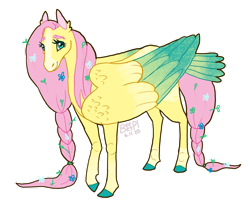 Size: 1280x1054 | Tagged: safe, artist:beezypi, fluttershy, pegasus, pony, g4, braid, colored hooves, colored wings, colored wingtips, female, flower, flower in hair, large wings, mare, rectangular pupil, signature, simple background, solo, tail feathers, transparent background, wings