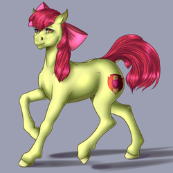 Size: 1440x1440 | Tagged: safe, artist:crazyaniknowit, apple bloom, earth pony, pony, g4, gray background, hoers, older, older apple bloom, simple background, solo