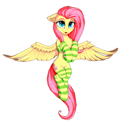 Size: 1215x1215 | Tagged: safe, artist:setharu, fluttershy, pegasus, pony, g4, art, chest fluff, clothes, cute, female, flying, hooves to the chest, looking at you, manepxls, mare, open mouth, pixel art, pxls.space, shyabetes, simple background, socks, solo, spread wings, striped socks, thigh highs, transparent background, wings
