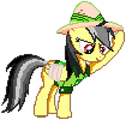 Size: 1050x1000 | Tagged: safe, artist:epicvon, daring do, pegasus, pony, g4, bandage, bandaged wing, clothes, female, hat, manepxls, mare, pixel art, pxls.space, simple background, solo, transparent background, wings