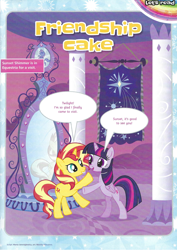 Size: 826x1169 | Tagged: safe, sunset shimmer, twilight sparkle, alicorn, pony, unicorn, g4, bipedal, comic, friendship cake, magazine scan, magic mirror, twilight sparkle (alicorn)