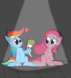 Size: 932x1024 | Tagged: safe, artist:mr-degration, pinkie pie, rainbow dash, earth pony, pegasus, pony, g4, bouquet, duo, female, flower, heart, lesbian, pinkamena diane pie, ship:pinkiedash, shipping